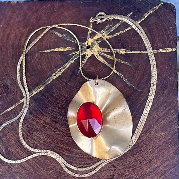 Vintage Space Age Modern Necklace 70s Gold Jewelry Modernist - Picture 2 of 7